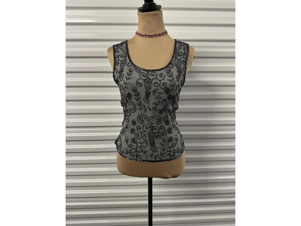 Vintage Adrianna papell Beaded sleeveless top– Gray – Size 6